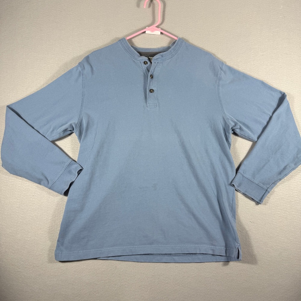 St Johns Bay Mens Sueded Jersey Henley Shirt Blue Long Sleeve Cotton Medium